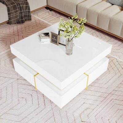 BTM Table Basse Carrée, Table Basse Blanche et Dorée avec 2 Tiroirs, Table d'appoint de Salon avec des Lignes dorées en Bas, Charge de 60kg, 70x70x35.5cm, Blanc - Publicité BTM Table Basse Carrée, Table Basse Blanche et Dorée avec 2 Tiroirs, Table d'appoint de Salon avec des Lignes dorées en Bas, Charge de 60kg, 70x70x35.5cm, Blanc - Publicité