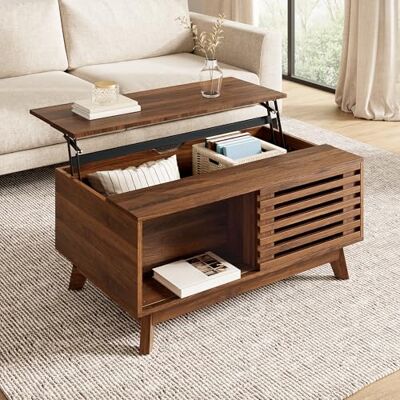 BTM Table Basse rétro Moderne à Plateau réglable en Hauteur, Porte à Store Coulissant, Corps MDF Aspect Noyer, Meuble Multifonction Salon - Publicité BTM Table Basse rétro Moderne à Plateau réglable en Hauteur, Porte à Store Coulissant, Corps MDF Aspect Noyer, Meuble Multifonction Salon - Publicité
