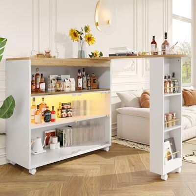 Merax Table de Bar Extensible avec Rangement 138-204 cm, Îlot de Cuisine avec LED et roulettes, Table Bistrot Multifonctionnelle Blanc - Publicité Merax Table de Bar Extensible avec Rangement 138-204 cm, Îlot de Cuisine avec LED et roulettes, Table Bistrot Multifonctionnelle Blanc - Publicité