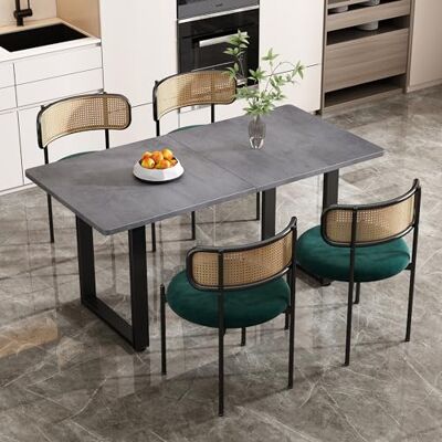 Merax Lot de 4 chaises de cuisine modernes avec dossier en rotin, chaises de salle à manger avec quatre pieds de support en métal, velours, vert - Publicité Merax Lot de 4 chaises de cuisine modernes avec dossier en rotin, chaises de salle à manger avec quatre pieds de support en métal, velours, vert - Publicité
