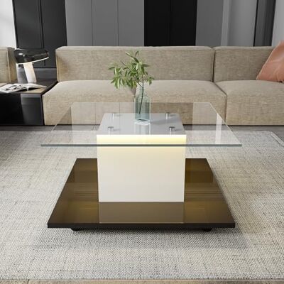 BTM Table Basse Plateau Verre Hochglanz, Mobile avec roulettes Pivotantes - Publicité BTM Table Basse Plateau Verre Hochglanz, Mobile avec roulettes Pivotantes - Publicité