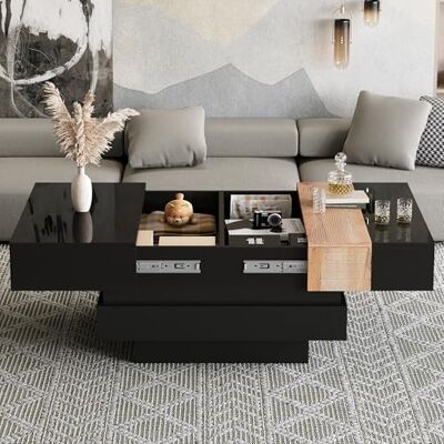 BTM Table Basse De Salon Quadratique 70x70x39 cm, Café Extensible avec Rangement Caché, Design Blocs De Couleur, Beistelltisch Hochglanz, Noir, MDF - Publicité BTM Table Basse De Salon Quadratique 70x70x39 cm, Café Extensible avec Rangement Caché, Design Blocs De Couleur, Beistelltisch Hochglanz, Noir, MDF - Publicité