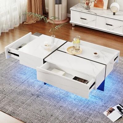 BTM Table Basse LED Contrôlée par APP, Marbre Plateau Brillant, 3 Trois, Moderne Coffee Table Rectangulaire, Charge 50kg, 100 x50x35cm, Blanc - Publicité BTM Table Basse LED Contrôlée par APP, Marbre Plateau Brillant, 3 Trois, Moderne Coffee Table Rectangulaire, Charge 50kg, 100 x50x35cm, Blanc - Publicité