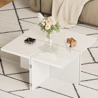 BTM Table Basse 4 Pièces, DIY Créatif & Possibilités Infinies, Individuellement ou Combinaison, avec Connecteurs latéraux, Épaisseur 30mm, Charge 60kg, Multifonctionnel, Blanc Brillant - Publicité BTM Table Basse 4 Pièces, DIY Créatif & Possibilités Infinies, Individuellement ou Combinaison, avec Connecteurs latéraux, Épaisseur 30mm, Charge 60kg, Multifonctionnel, Blanc Brillant - Publicité