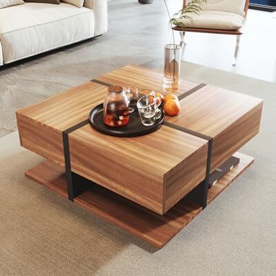 BTM Table Basse, 4 tiroirs, harmonisation de Couleurs Unique et Design linéaire, Rangement Bas, Coffee Table carrée, 78x78x36cm, Bois - Publicité BTM Table Basse, 4 tiroirs, harmonisation de Couleurs Unique et Design linéaire, Rangement Bas, Coffee Table carrée, 78x78x36cm, Bois - Publicité