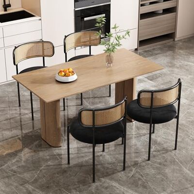 Merax Lot de 4 Chaises de Salle à Manger, Modernes Chaise Cuisine avec Dossier en Rotin et Pieds en Métal, pour Salle à Manger, Salon, Chambre, Velours, Noir - Publicité Merax Lot de 4 Chaises de Salle à Manger, Modernes Chaise Cuisine avec Dossier en Rotin et Pieds en Métal, pour Salle à Manger, Salon, Chambre, Velours, Noir - Publicité
