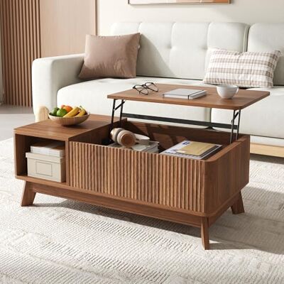 BTM Table Basse relevable Style Moderne, Aspect ondulé, Compartiment latéral Ouvert, Structure MDF - Publicité BTM Table Basse relevable Style Moderne, Aspect ondulé, Compartiment latéral Ouvert, Structure MDF - Publicité
