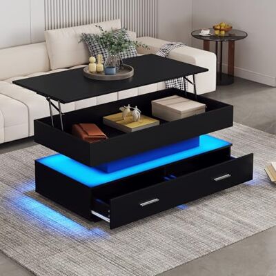 Merax Table Basse relevable hydraulique,Table de Salon,100×50×44 cm avec LED Bluetooth APP, Table Basse Moderne Noire avec 2 tiroirs et Rangement Ouvert,Noir - Publicité Merax Table Basse relevable hydraulique,Table de Salon,100×50×44 cm avec LED Bluetooth APP, Table Basse Moderne Noire avec 2 tiroirs et Rangement Ouvert,Noir - Publicité