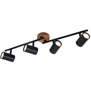 Briloner Leuchten Luminaire à spots, spot plafonnier rétro, éclairage plafonnier vintage, spots pivotants et orientables, 4x GU10, métal et bois, noir, 682x90x145mm (LxlxH) - Publicité Briloner Leuchten Luminaire à spots, spot plafonnier rétro, éclairage plafonnier vintage, spots pivotants et orientables, 4x GU10, métal et bois, noir, 682x90x145mm (LxlxH) - Publicité