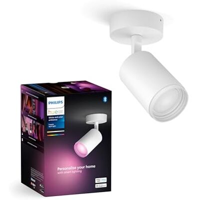 Philips White & Color Ambiance, Spot Fugato +Ampoule, Kit de 1, Blanc Spot plafond avec ampoule GU10 incluse, 350lm, LED RGBW Blanc & Couleurs, Contrôle Vocal & via App, Alexa, Apple Home - Publicité Philips White & Color Ambiance, Spot Fugato +Ampoule, Kit de 1, Blanc Spot plafond avec ampoule GU10 incluse, 350lm, LED RGBW Blanc & Couleurs, Contrôle Vocal & via App, Alexa, Apple Home - Publicité