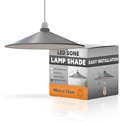 LEDSone Abat-jour rétro gris en forme de disque métallique de 40 cm pour plafonnier, suspension industrielle facile à installer, pour lampes de table, salon, chambre à coucher, cuisine, couloir, décoration - Publicité LEDSone Abat-jour rétro gris en forme de disque métallique de 40 cm pour plafonnier, suspension industrielle facile à installer, pour lampes de table, salon, chambre à coucher, cuisine, couloir, décoration - Publicité