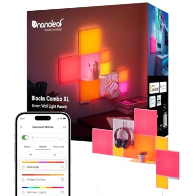 Nanoleaf Blocks Kit de démarrage Combo 10 Mixte Carrés LED Multicolores RGBW, Panneau Perforé, Étagères, Sync Musique, Contrôle WiFi par App/Voix (Alexa, Apple, Google), Deco Murale Gaming - Publicité Nanoleaf Blocks Kit de démarrage Combo 10 Mixte Carrés LED Multicolores RGBW, Panneau Perforé, Étagères, Sync Musique, Contrôle WiFi par App/Voix (Alexa, Apple, Google), Deco Murale Gaming - Publicité
