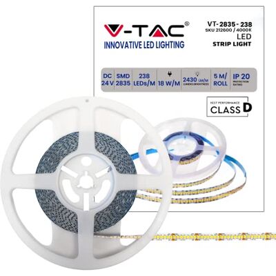 V-TAC Bande LED d'intérieur SMD 2835 18 W – 5 mètres – Bande LED adhésive pour maison, cuisine, chambre, intérieurs – Lumière blanche naturelle 4000 K – Bandes LED haute luminosité – 24 volts - Publicité V-TAC Bande LED d'intérieur SMD 2835 18 W – 5 mètres – Bande LED adhésive pour maison, cuisine, chambre, intérieurs – Lumière blanche naturelle 4000 K – Bandes LED haute luminosité – 24 volts - Publicité