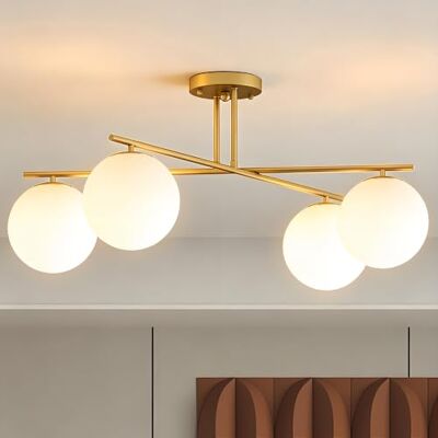 HOMCOM Plafonnier LED 40W 4 Lumières E14 Semi-Affleurant Doré et Crème - Publicité HOMCOM Plafonnier LED 40W 4 Lumières E14 Semi-Affleurant Doré et Crème - Publicité