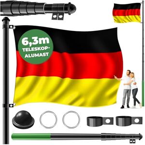 KESSER ® Hampe de drapeau télescopique en aluminium Mât de drapeau de 6,30 m avec douille au sol Support de banderole Drapeau allemand résistant aux intempéries avec mât (Schwarz) - Publicité KESSER ® Hampe de drapeau télescopique en aluminium Mât de drapeau de 6,30 m avec douille au sol Support de banderole Drapeau allemand résistant aux intempéries avec mât (Schwarz) - Publicité