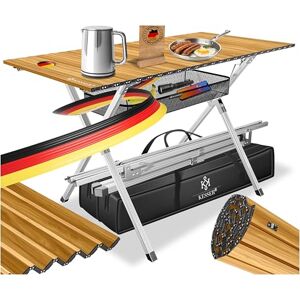KESSER Table de camping pliable Cadre en aluminium Plateau enroulable 145 x 70 x 70 cm 100 kg Sac de transport avec dragonne et sac en filet Aspect bois - Publicité KESSER Table de camping pliable Cadre en aluminium Plateau enroulable 145 x 70 x 70 cm 100 kg Sac de transport avec dragonne et sac en filet Aspect bois - Publicité