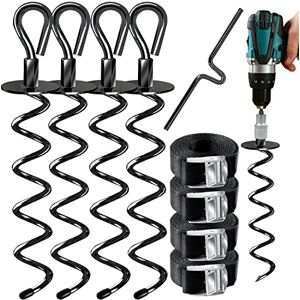 KESSER ® 4X ancrages au Sol 9 pièces Fixation pour Trampoline, balançoire, Tente de fête, abri de Jardin, Tente, en Acier Inoxydable de 1 cm de diamètre 4 Sangles + Aide à la Rotation (kit Noir) - Publicité KESSER ® 4X ancrages au Sol 9 pièces Fixation pour Trampoline, balançoire, Tente de fête, abri de Jardin, Tente, en Acier Inoxydable de 1 cm de diamètre 4 Sangles + Aide à la Rotation (kit Noir) - Publicité