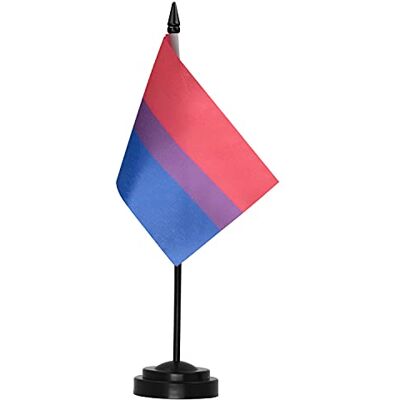 Anley Ensemble de drapeaux de bureau Bisexual Bi Pride Deluxe Drapeau de bureau miniature de 6 x 4 pouces avec mât solide de 12" Couleurs vives et résistant à la décoloration - Publicité Anley Ensemble de drapeaux de bureau Bisexual Bi Pride Deluxe Drapeau de bureau miniature de 6 x 4 pouces avec mât solide de 12" Couleurs vives et résistant à la décoloration - Publicité