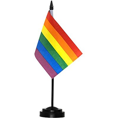 Anley Ensemble de drapeaux de bureau Rainbow Gay Pride Deluxe Drapeau de bureau LGBTQ miniature de 6 x 4 pouces avec mât solide de 12" Couleurs vives et résistant à la décoloration - Publicité Anley Ensemble de drapeaux de bureau Rainbow Gay Pride Deluxe Drapeau de bureau LGBTQ miniature de 6 x 4 pouces avec mât solide de 12" Couleurs vives et résistant à la décoloration - Publicité