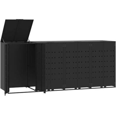 vidaXL Rangement à roulettes pour poubelles pour 4 bacs noir acier - Publicité vidaXL Rangement à roulettes pour poubelles pour 4 bacs noir acier - Publicité