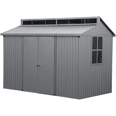 Duramax ALU 10 x 6 (5.36 m²) Abri de jardin en aluminium, Comprend avec lucarne, fondation en métal, fenêtre sur le côté et doubles portes verrouillables, Abri de stockage d'outils - Publicité Duramax ALU 10 x 6 (5.36 m²) Abri de jardin en aluminium, Comprend avec lucarne, fondation en métal, fenêtre sur le côté et doubles portes verrouillables, Abri de stockage d'outils - Publicité