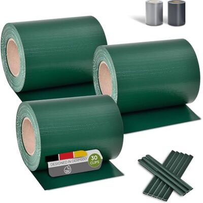 Juskys Rouleaux brise-vue en PVC pour clôtures à barreaux doubles 3 rouleaux de 35 m, 90 clips de fixation film anti-regards pour clôture protection visuelle protection contre le vent vert - Publicité Juskys Rouleaux brise-vue en PVC pour clôtures à barreaux doubles 3 rouleaux de 35 m, 90 clips de fixation film anti-regards pour clôture protection visuelle protection contre le vent vert - Publicité