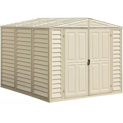 Duramax DuraMate 8 x 8 (5.75 m²) Abri de jardin en plastique avec kit de fondation en métal, structure de toit en métal robuste, abri en vinyle sans entretien Ivoire - Publicité Duramax DuraMate 8 x 8 (5.75 m²) Abri de jardin en plastique avec kit de fondation en métal, structure de toit en métal robuste, abri en vinyle sans entretien Ivoire - Publicité