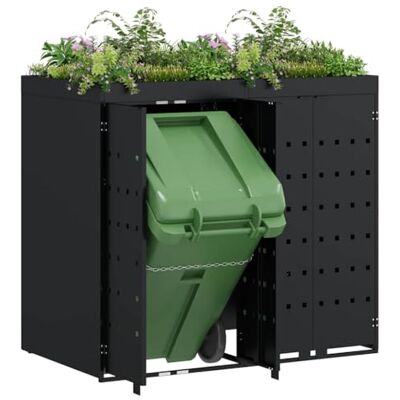vidaXL Rangement de poubelle à roulettes pour 2 poubelles Noir - Publicité vidaXL Rangement de poubelle à roulettes pour 2 poubelles Noir - Publicité
