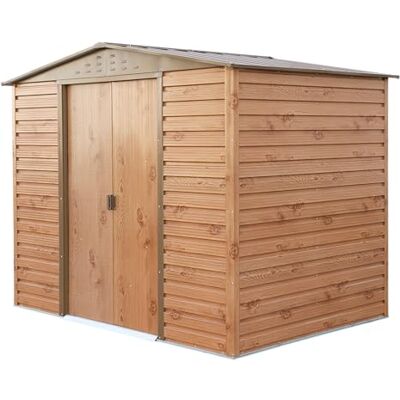 Duramax Alpine 8 x 6 (4,79 m²) Abri de Jardin en métal avec Base, Acier galvanisé à Chaud, Structure de Toit renforcée, Abri de Jardin sans Entretien et résistant aux intempéries, Grain de Bois - Publicité Duramax Alpine 8 x 6 (4,79 m²) Abri de Jardin en métal avec Base, Acier galvanisé à Chaud, Structure de Toit renforcée, Abri de Jardin sans Entretien et résistant aux intempéries, Grain de Bois - Publicité