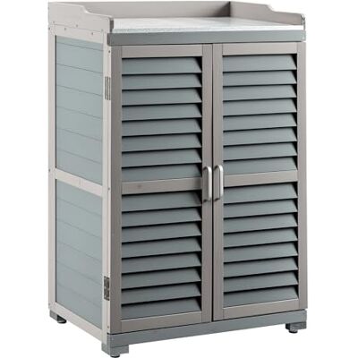 WilTec Meuble de Jardin 670 x 465 x 997 mm – Abri avec Espace de Rangement inférieur – Armoire Table pour Plantes, Cabane Cabanon – Couleur Grise - Publicité WilTec Meuble de Jardin 670 x 465 x 997 mm – Abri avec Espace de Rangement inférieur – Armoire Table pour Plantes, Cabane Cabanon – Couleur Grise - Publicité