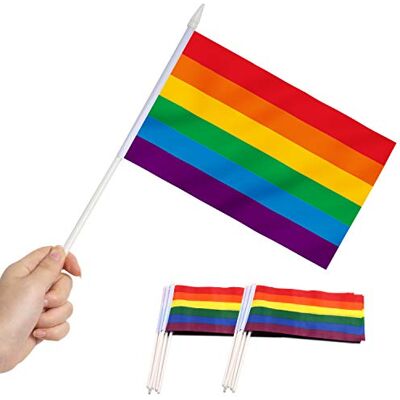 Anley Drapeau Arc-en-Ciel Gay Pride Stick, 5x8 Pouces (12 X 20 cm) Mini Drapeau à Main avec Poteau Solide Blanc de 12 "(30 cm) Couleur vive et résistant à la décoloration LGBT 5.5 x 8 Pouces - Publicité Anley Drapeau Arc-en-Ciel Gay Pride Stick, 5x8 Pouces (12 X 20 cm) Mini Drapeau à Main avec Poteau Solide Blanc de 12 "(30 cm) Couleur vive et résistant à la décoloration LGBT 5.5 x 8 Pouces - Publicité