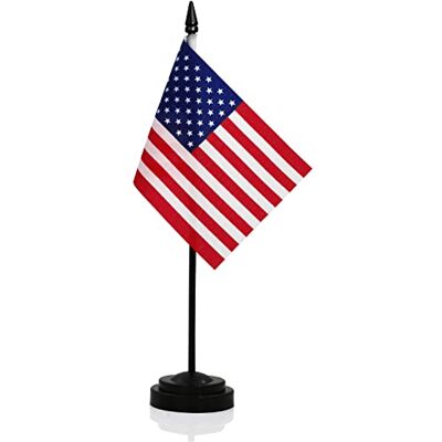 Anley Ensemble de drapeaux de bureau de luxe USA drapeau américain de bureau miniature américain de 6 x 4 pouces avec poteau solide de 12 "- couleur vive et résistant à la décoloration - Publicité Anley Ensemble de drapeaux de bureau de luxe USA drapeau américain de bureau miniature américain de 6 x 4 pouces avec poteau solide de 12 "- couleur vive et résistant à la décoloration - Publicité