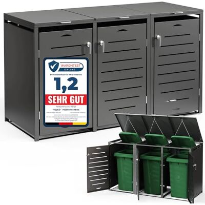 Melko Cache-poubelles anthracite Extensible à volonté Revêtement pour 3 poubelles Robuste et durable Capacité jusqu'à 240 l - Publicité Melko Cache-poubelles anthracite Extensible à volonté Revêtement pour 3 poubelles Robuste et durable Capacité jusqu'à 240 l - Publicité