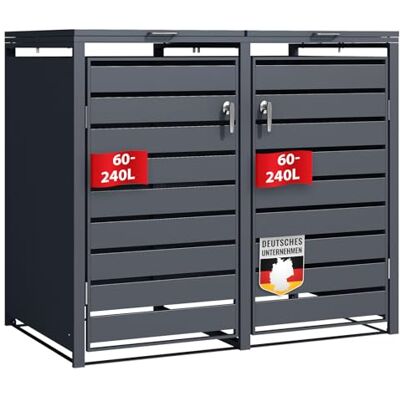 KARAT Abri poubelles avec décor Bois, Structure en Acier Inoxydable 1 à 3 Portes Rangement poubelles de 60 à 240 L – Anthracite avec décor Bois (Gris foncé Magnus, 132 × 80 × 116 cm (2 Portes)) - Publicité KARAT Abri poubelles avec décor Bois, Structure en Acier Inoxydable 1 à 3 Portes Rangement poubelles de 60 à 240 L – Anthracite avec décor Bois (Gris foncé Magnus, 132 × 80 × 116 cm (2 Portes)) - Publicité