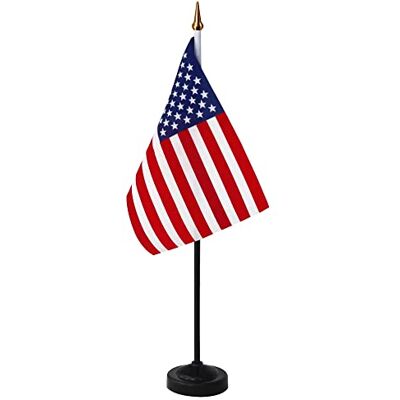 Anley Ensemble de drapeaux de bureau de luxe USA drapeau américain de bureau américain miniature de 8 x 5 pouces avec poteau noir de 13 "- couleur vive et résistant à la décoloration - Publicité Anley Ensemble de drapeaux de bureau de luxe USA drapeau américain de bureau américain miniature de 8 x 5 pouces avec poteau noir de 13 "- couleur vive et résistant à la décoloration - Publicité