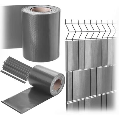 KADAX Bande brise-vue en PVC 35 m x 19 cm pour clôture à double fil + 20 clips de fixation, brise-vue pour clôture double fil, brise-vue pour clôture à double fil (gris) - Publicité KADAX Bande brise-vue en PVC 35 m x 19 cm pour clôture à double fil + 20 clips de fixation, brise-vue pour clôture double fil, brise-vue pour clôture à double fil (gris) - Publicité