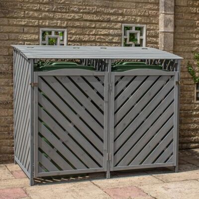 BPS ® Deluxe Boîte de rangement en bois Cachette pour poubelle à roulettes en plein air Grand stockage de déchets pour jardin Gris Double - Publicité BPS ® Deluxe Boîte de rangement en bois Cachette pour poubelle à roulettes en plein air Grand stockage de déchets pour jardin Gris Double - Publicité