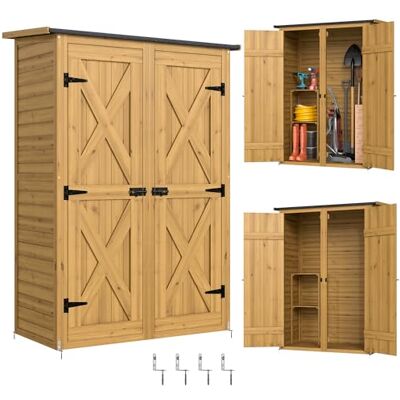 Outsunny Abri de Rangement en Bois, Cabane de Jardin avec 2 Étagères, Double Portes et Loquets, Armoire à Outils avec Toit Incliné pour Terrasse, Jardin, Garage, Marron - Publicité Outsunny Abri de Rangement en Bois, Cabane de Jardin avec 2 Étagères, Double Portes et Loquets, Armoire à Outils avec Toit Incliné pour Terrasse, Jardin, Garage, Marron - Publicité