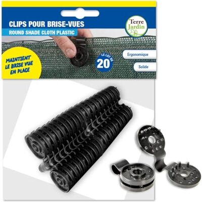 TERRE JARDIN Clips de Fixation pour Brise Vue Lot de 20 Polyéthylène Lot de 20 clips en polyéthylène noir, idéal pour fixer rapidement et durablement un brise vue sur une clôture - Publicité TERRE JARDIN Clips de Fixation pour Brise Vue Lot de 20 Polyéthylène Lot de 20 clips en polyéthylène noir, idéal pour fixer rapidement et durablement un brise vue sur une clôture - Publicité