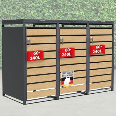 KARAT Abri poubelles avec décor Bois, Structure en Acier Inoxydable 1 à 3 Portes Rangement poubelles de 60 à 240 L – Anthracite avec décor Bois (Anthracite Johan, 198,5 × 80 × 116 cm (3 Portes)) - Publicité KARAT Abri poubelles avec décor Bois, Structure en Acier Inoxydable 1 à 3 Portes Rangement poubelles de 60 à 240 L – Anthracite avec décor Bois (Anthracite Johan, 198,5 × 80 × 116 cm (3 Portes)) - Publicité