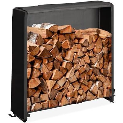 Relaxdays Range-bûches avec Protection, pour bûches à partir de 25 cm, Support en Fer, HxLxP : 110 x 110 x 29 cm, Noir - Publicité Relaxdays Range-bûches avec Protection, pour bûches à partir de 25 cm, Support en Fer, HxLxP : 110 x 110 x 29 cm, Noir - Publicité