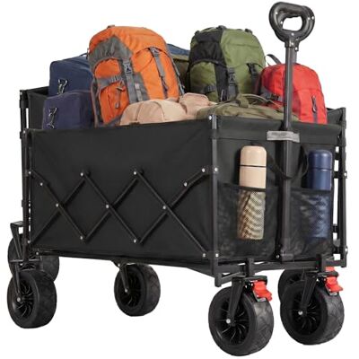 SONGMICS Chariot de Transport Pliable, avec Poignée, Charge 180 kg 4 Roues Renforcées dont 2 Roues Universelles, pour Plage, Camping, Jardin, Noir d'encre, Collection SANDY GFW201B101 - Publicité SONGMICS Chariot de Transport Pliable, avec Poignée, Charge 180 kg 4 Roues Renforcées dont 2 Roues Universelles, pour Plage, Camping, Jardin, Noir d'encre, Collection SANDY GFW201B101 - Publicité