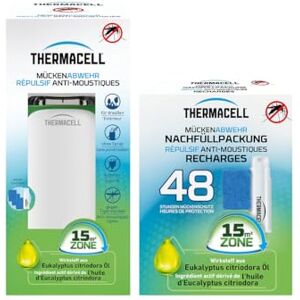 Thermacell Diffuseur Répulsif Anti Moustiques Extérieur Sans Fil Nomade Zone de Protection 15m² Effet Rapide Inodore Durée 60h 5 Cartouches Gaz + 15 Plaquettes - Publicité Thermacell Diffuseur Répulsif Anti Moustiques Extérieur Sans Fil Nomade Zone de Protection 15m² Effet Rapide Inodore Durée 60h 5 Cartouches Gaz + 15 Plaquettes - Publicité