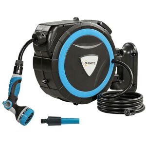Outsunny Enrouleur Tuyau Arrosage Mural Automatique 14+1,5m Dévidoir Automatique Pistolet d'Arrosage 10+2 Modes Solution d'Irrigation Rétractable et Flexible pour Jardin, Nettoyage Voiture, Bleu - Publicité Outsunny Enrouleur Tuyau Arrosage Mural Automatique 14+1,5m Dévidoir Automatique Pistolet d'Arrosage 10+2 Modes Solution d'Irrigation Rétractable et Flexible pour Jardin, Nettoyage Voiture, Bleu - Publicité