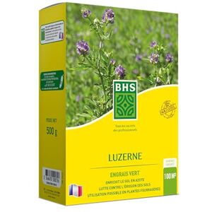 BHS LUZ500, 500g, 100 m², Luzerne, Améliore la structure du sol, Résiste au froid et à la sécheresse, Très riche en protéines, minéraux, oligo-éléments et vitamines Homogène - Publicité BHS LUZ500, 500g, 100 m², Luzerne, Améliore la structure du sol, Résiste au froid et à la sécheresse, Très riche en protéines, minéraux, oligo-éléments et vitamines Homogène - Publicité