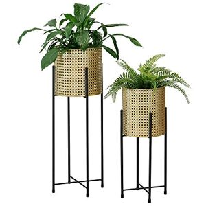 [en.casa] Set de 2 Supports de Plante Ensemble Cache-Pot Pot de Fleur Bac à Fleurs Vase Métal Tailles Différentes Noir Doré - Publicité