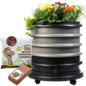 WormBox Lombricomposteur 3 Plateaux Gris + Jardinière + 500gr de vers de Compost + 1 Bloc Coco 48 litres Compostez Vos déchets organiques, Les vers de Terre/lombrics/lombricompost - Publicité WormBox Lombricomposteur 3 Plateaux Gris + Jardinière + 500gr de vers de Compost + 1 Bloc Coco 48 litres Compostez Vos déchets organiques, Les vers de Terre/lombrics/lombricompost - Publicité
