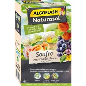 Algoflash Fongicide Naturasol Soufre Anti-Oïdium Blanc 350g (Lot de 2) - Publicité Algoflash Fongicide Naturasol Soufre Anti-Oïdium Blanc 350g (Lot de 2) - Publicité