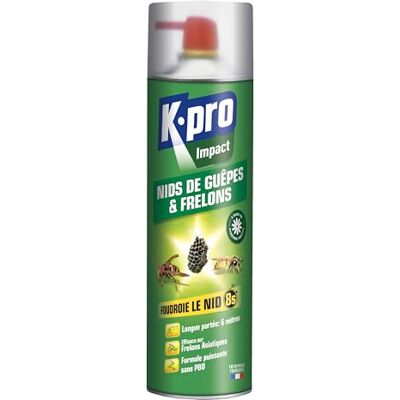 K.PRO VERT Aérosol Foudroyant Nids de Guêpes et Frelons 500ML Action Foudroyante et diffusion longue portée jusqu'à 6 mètres à base de pyrètre végétal - Publicité K.PRO VERT Aérosol Foudroyant Nids de Guêpes et Frelons 500ML Action Foudroyante et diffusion longue portée jusqu'à 6 mètres à base de pyrètre végétal - Publicité