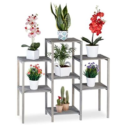 Relaxdays Fleurs, Design Simple-Chic, Intérieur, Salon, Cuisine, étagère à Plantes, HLP 86 x 95 x 29 cm, Gris, Bois - Publicité Relaxdays Fleurs, Design Simple-Chic, Intérieur, Salon, Cuisine, étagère à Plantes, HLP 86 x 95 x 29 cm, Gris, Bois - Publicité